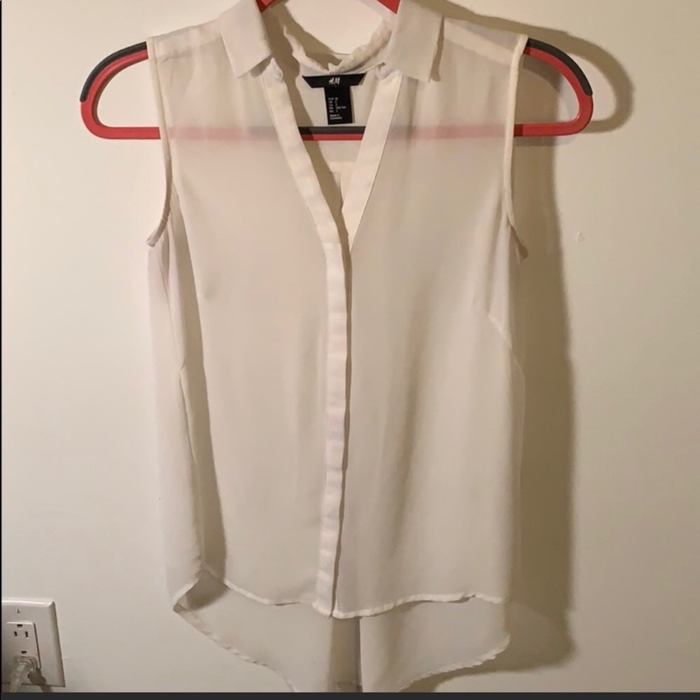 Sleeveless White Button Up Blouse